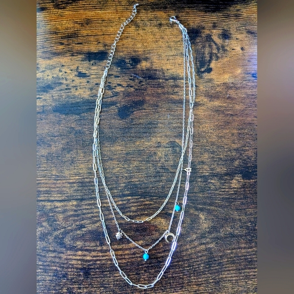 Light Gold 3-tier Chain Celestial Charm Necklace - Picture 1 of 1